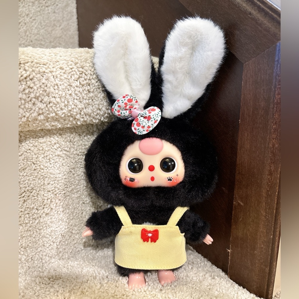 Baby Three Rabbit Macaron Cute Bunny Plush Blind Box-black bunny